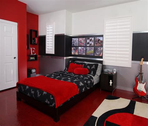 Enchanting Cool Room Ideas For Teenagers With Black Double Bed And Red