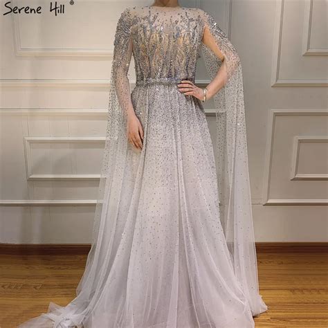 Silver Grey Luxury Long Sleeves Evening Dresses 2019 Latest Design O