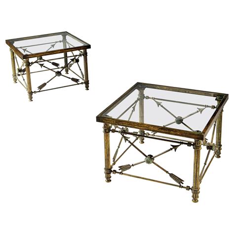 Pair Of French 1920s Bronze Side Tables With Mirrored Tops And Cross Stretchers For Sale At 1stdibs