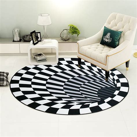 Tapis Rond Avec Illusion D Motif Carreaux Antid Rapant Pour