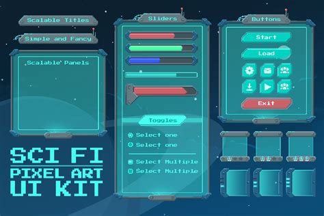 Sci Fi Pixel Art UI Kit 2D 图标 Unity Asset Store