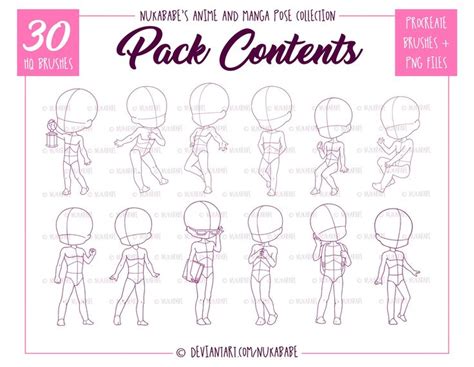 Procreate Chibi Brushes Male Body Poses Png Chibi Stamps Chibi Bases