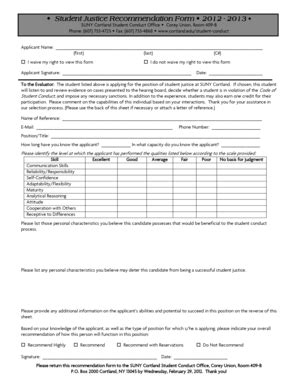 Fillable Online Cortland Student Justice Recommendation Form