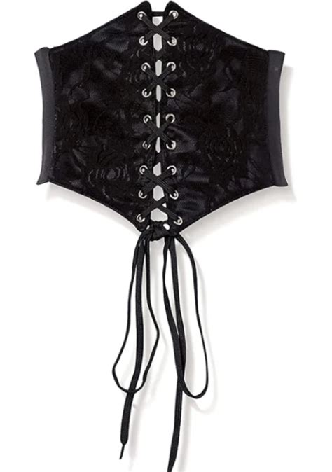 Lace Overlay Corset Belt With Front Lacing 11421 Black Nightshade Corsets