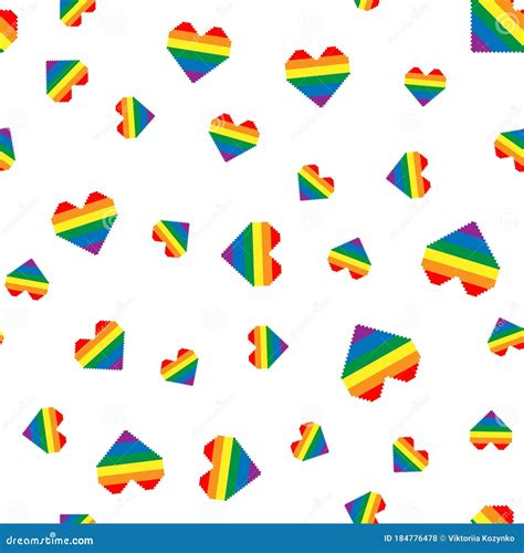 Seamless Pattern With Hearts In Colors Of Lgbt Flag Pixel Illustration