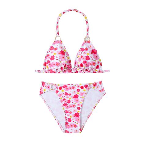 Povozer Girls Two Piece Bikini Swimsuit Set UPF Sun Protection Bathing Suit Pink Y