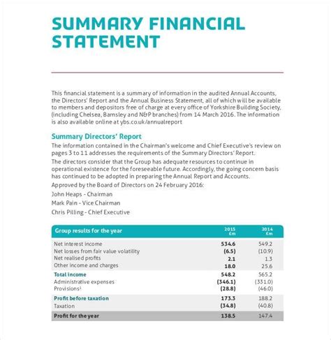 Financial Statement Templates Summary Annual Report Template