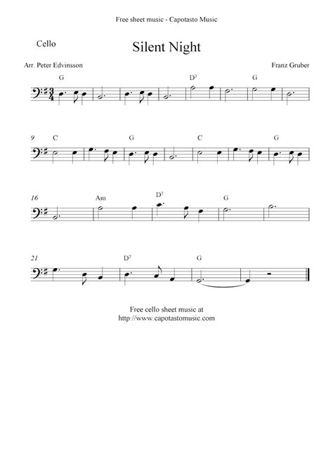 Easy Sheet Music For Beginners Silent Night Free Christmas Cello