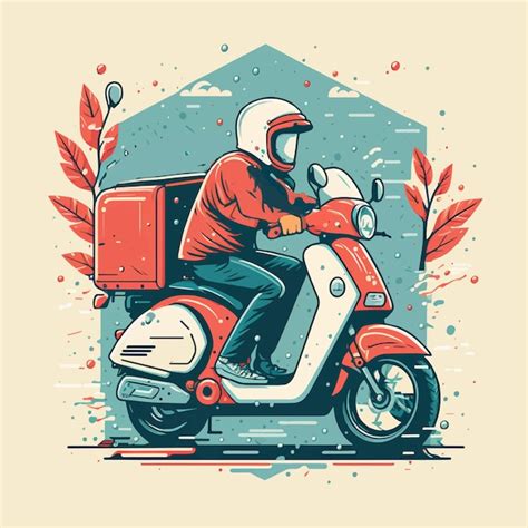 Premium Vector Food Delivery Man Riding Scooter Motorcycle