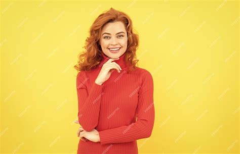 Premium Photo Portrait Of Beautiful Cheerful Redhead Girl Curly Hair