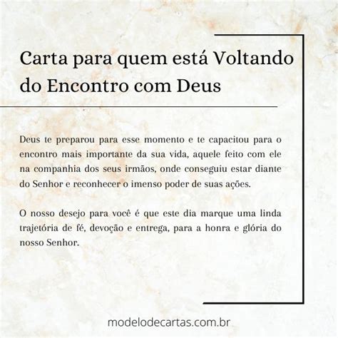 Carta para quem está Voltando do Encontro Deus Modelos de Carta