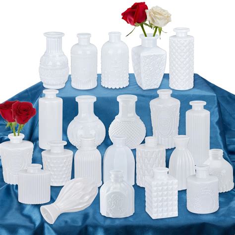 White Glass Vase Set Of 22 Small Vases For Flowers Clear Glass Vases