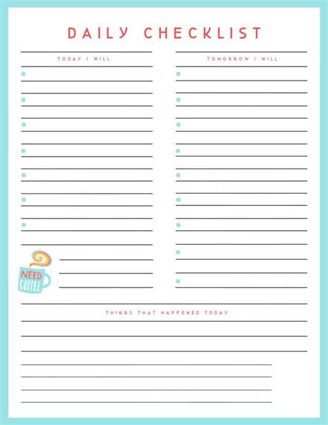 Free Printable Caregiver Daily Checklist Elderly