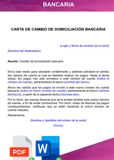 Carta Modelo Cambio Domiciliaci N Bancaria Recibos Consultor A