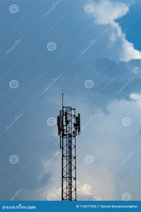 Wave Transmission Mast Large Phone Signal With A Bright Blue Sky