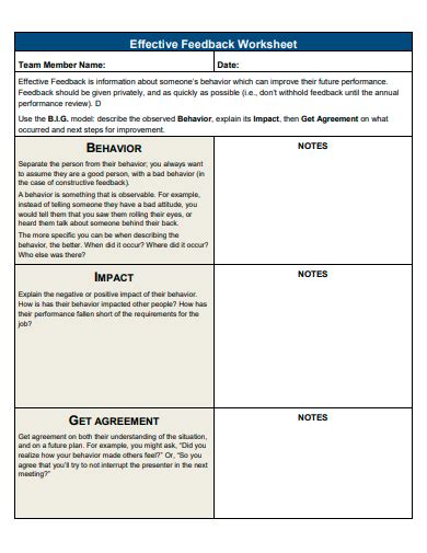 Free 14 Feedback Worksheet Samples In Pdf Ms Word