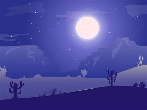 Noche En El Desierto Loca Luna Estrellas Tumbleweed Y Cactus Plantilla