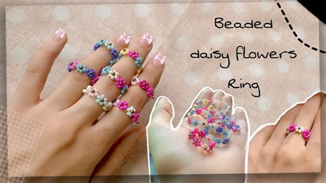 Diy Beaded Daisy Flowers Ring 💍 Beaded Rings Beading Beading Diy Diyproject Youtube