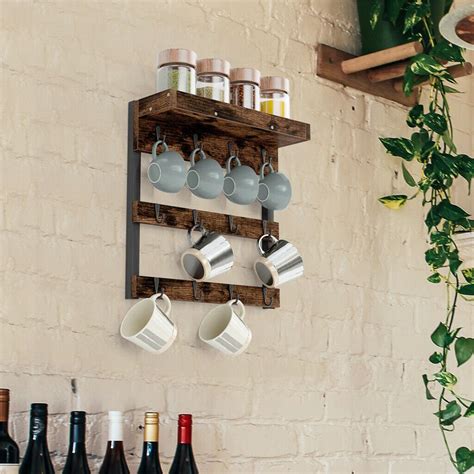 Wooden Wall Mounted Tea Coffee Mug Rack Cup Hanger and - Etsy