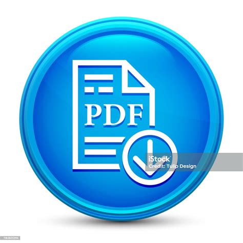 Pdf Document Download Icon Glass Shiny Blue Round Button Isolated Design Vector Illustration