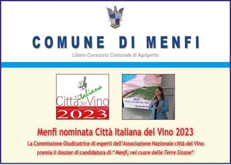 Menfi nominata Città Italiana del Vino 2023 wineonsunday