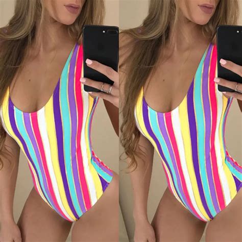 One Piece Swimsuit 2017 Summer Swim Wear Rainbow Beach Wear Bandage