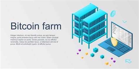 Banner De Concepto De Granja De Bitcoin Estilo Isom Trico Vector Premium