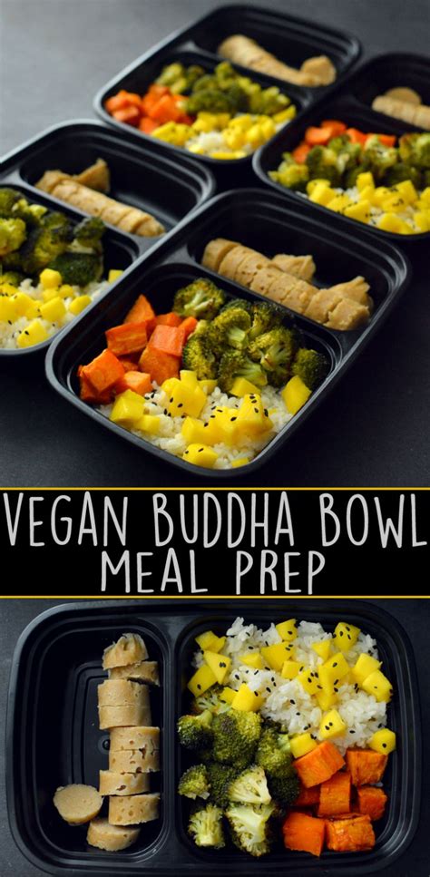 Vegan Buddha Bowl Meal Prepped In Black Trays With Rice Broccoli And Carrots