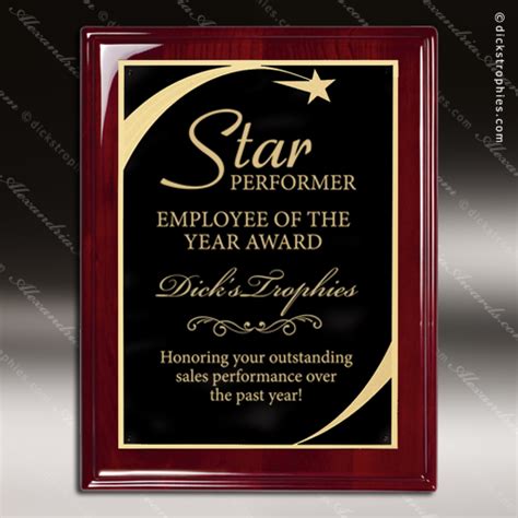 Engraved Rosewood Plaque Black Plate Gold Star Border Award Star Themed