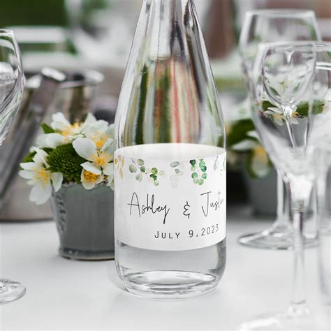 Custom Nameanddate Modern Greenery Wedding Water Bottle Label Set Of 30pcs Wedding Water Bottle