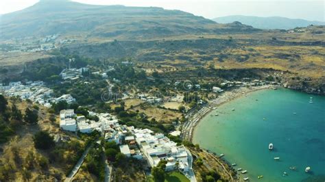 Aerial Birds Eye View Video Taken By Drone Of Bay And Sunny Beach Near