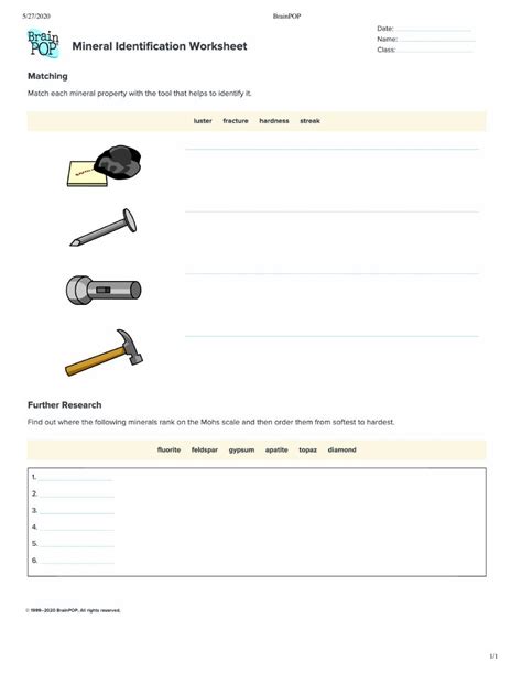 Mineral Identification Online Exercise For Live Worksheets