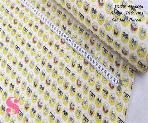 Tejido Estampado Bob Esponja Emoticonos Saratuyu Tela Infantil Original