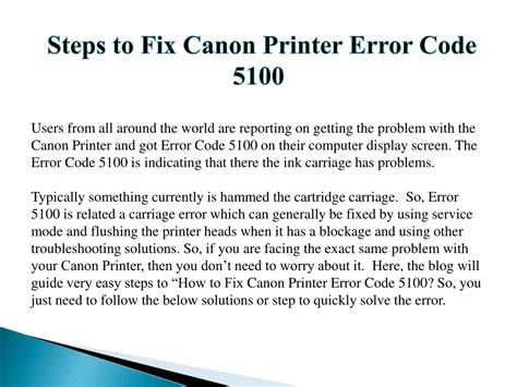 PPT To Fix Canon Printer Error Code 5100 PowerPoint Presentation