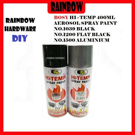 BOSNY HI TEMP AEROSOL SPRAY PAINT BLACK FLAT BLACK ALUMINIUM SABAH DAN