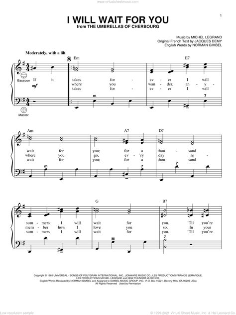 LeGrand - I Will Wait For You sheet music for accordion [PDF] Virtual ...