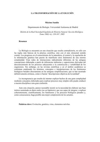 La Transformaci N De La Evoluci N M Ximo Sand N Pdf