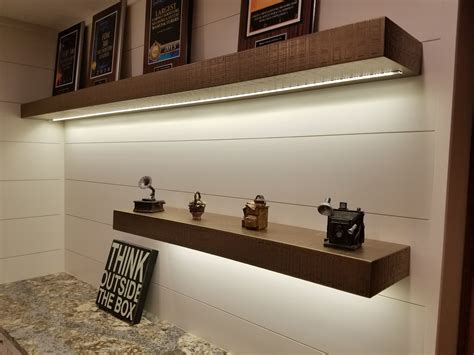 Bronze Floating Shelves With Built In Led Strip Lighting Show Off A