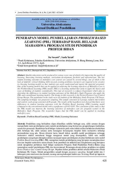 Pdf Penerapan Model Pembelajaran Problem Based Learning Pbl Terhadap Hasil Belajar Mahasiswa