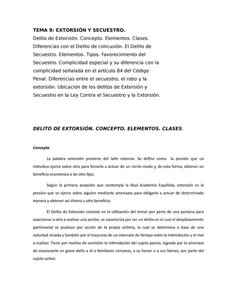 TEMA 9 Definicion Secuestro y Extorsion TEMA 9 EXTORSIÓN Y