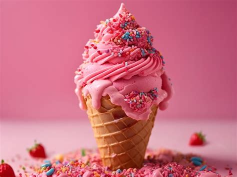 Premium Photo Pink Bliss Closeup Of Strawberry Ice Cream Cone With