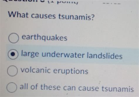 Solved: What causes tsunamis? earthquakes large underwater landslides ...