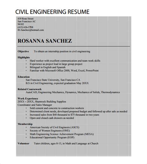 Free 14 Sample Civil Engineer Resume Templates In Pdf Word Psd