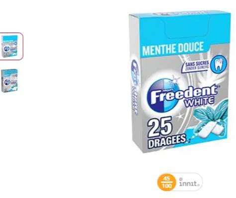 FREEDENT WHITE Chewing Gum Menthe Douce Sans Sucres La Boite De 35 G