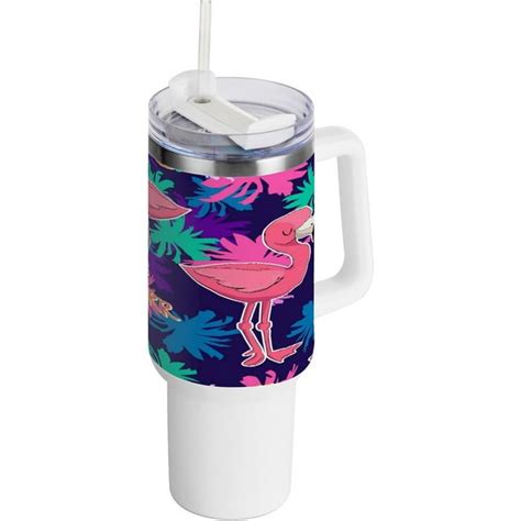 Skysonic 40 Oz Cute Flamingo Pattern Tumbler With Lid And Straw Travel