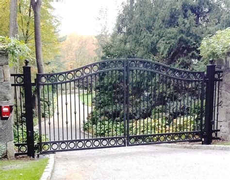 Automated Wrought Iron Rail Entrance Gate With Decorative Scrolls