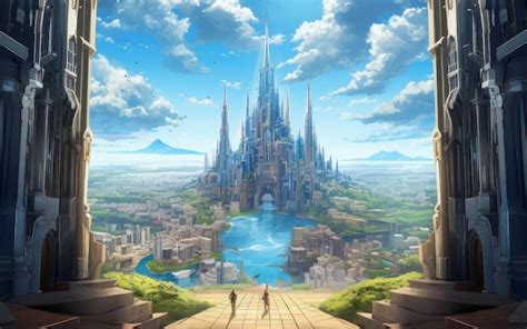 Premium Ai Image Portal To A Magical World Huge Fantasy Castle With A