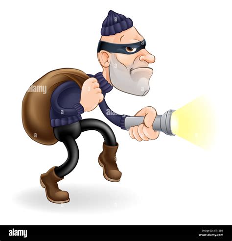 An Illustration Of A Thief Or Burglar Cartoon Character With Torch And