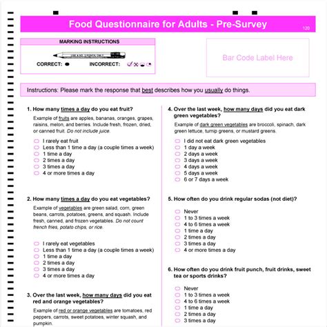 Food Questionnaire Template