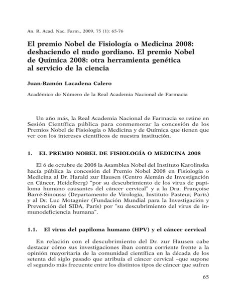 El Premio Nobel De Fisiolog A O Medicina